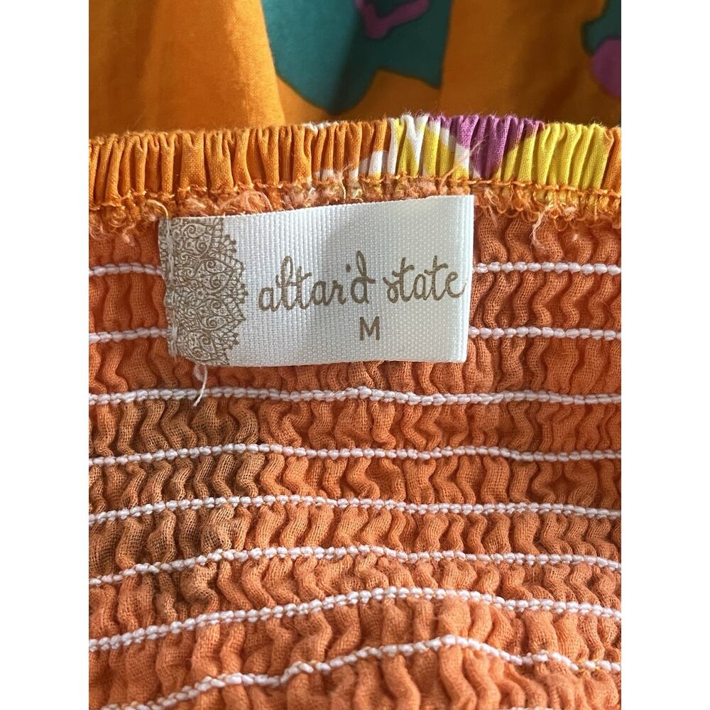 Altar'd State Minister Dress M Puff Sleeve Orange Floral Tropical Boho Pockets - Picture 12 of 16